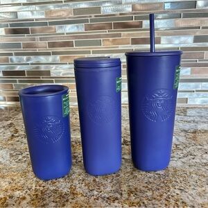 Starbucks Recycled Triangle Matte Purple/Blue Reusable Tumbler Set 3 Piece NWT
